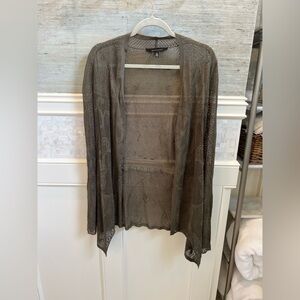 New large WHBM White House black market open front lace cardigan olive green